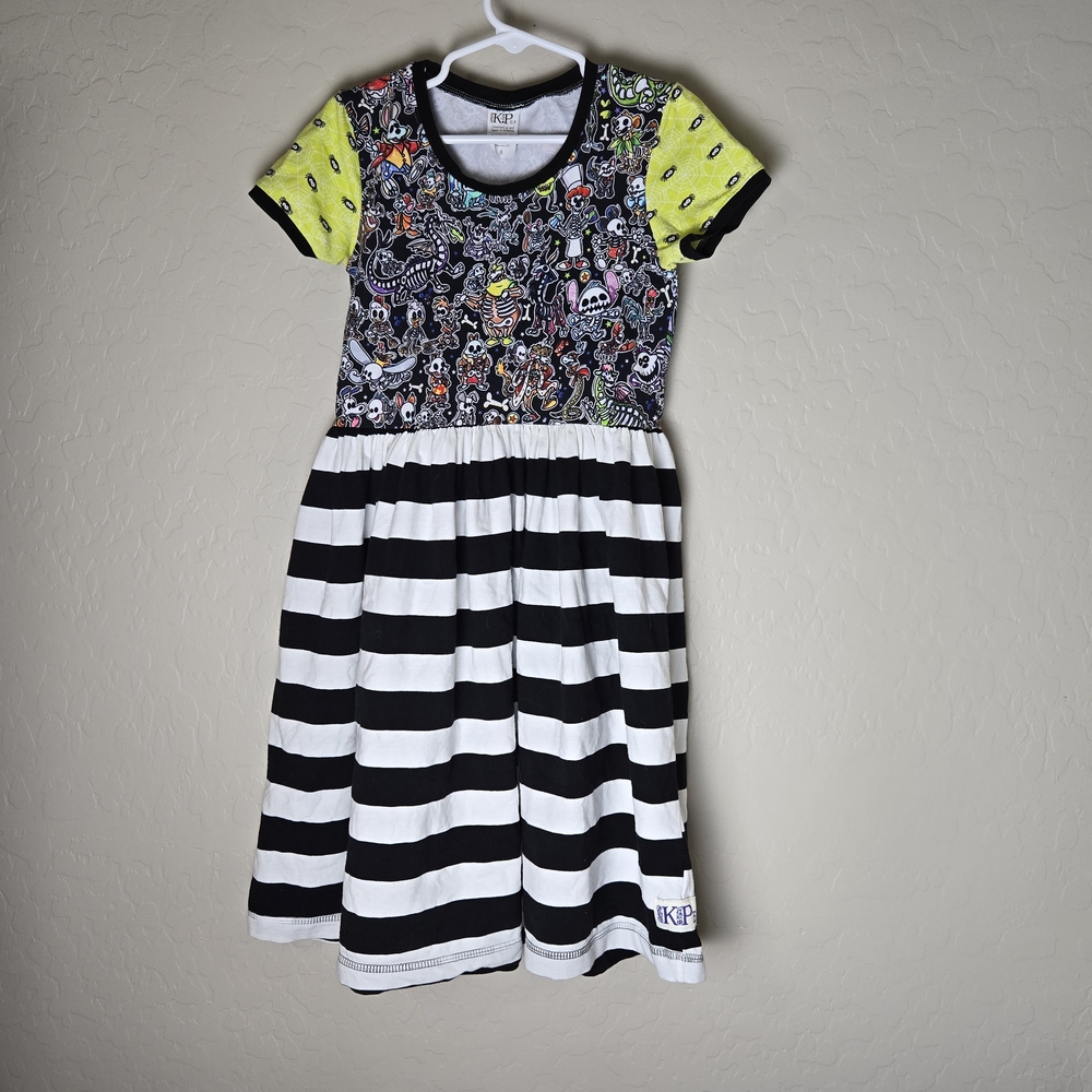 KPea Original Disney Skeleton Halloween Striped Neon Lap Dress Size 8 Boutique
